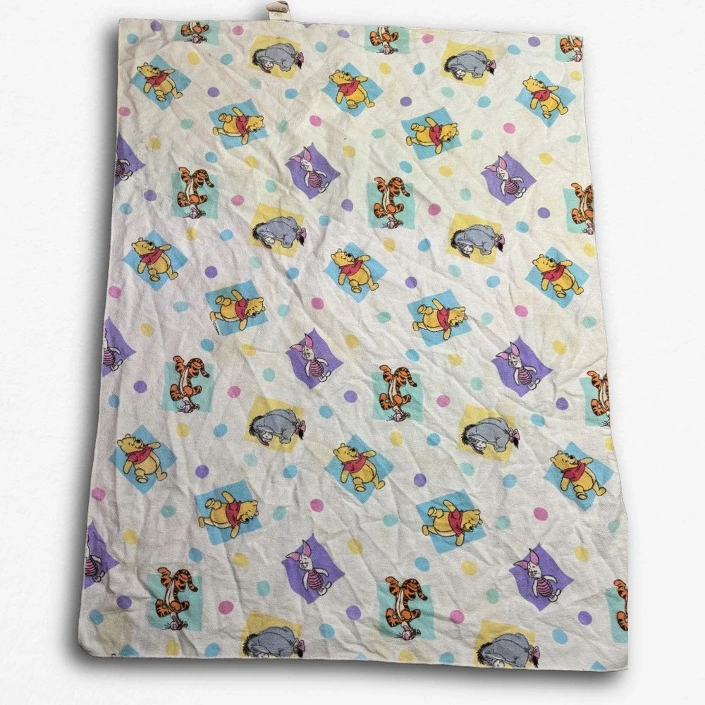 Vintage Disney Winnie the Pooh Cotton Baby Blanket Tigger Eeyore Piglet USA Made